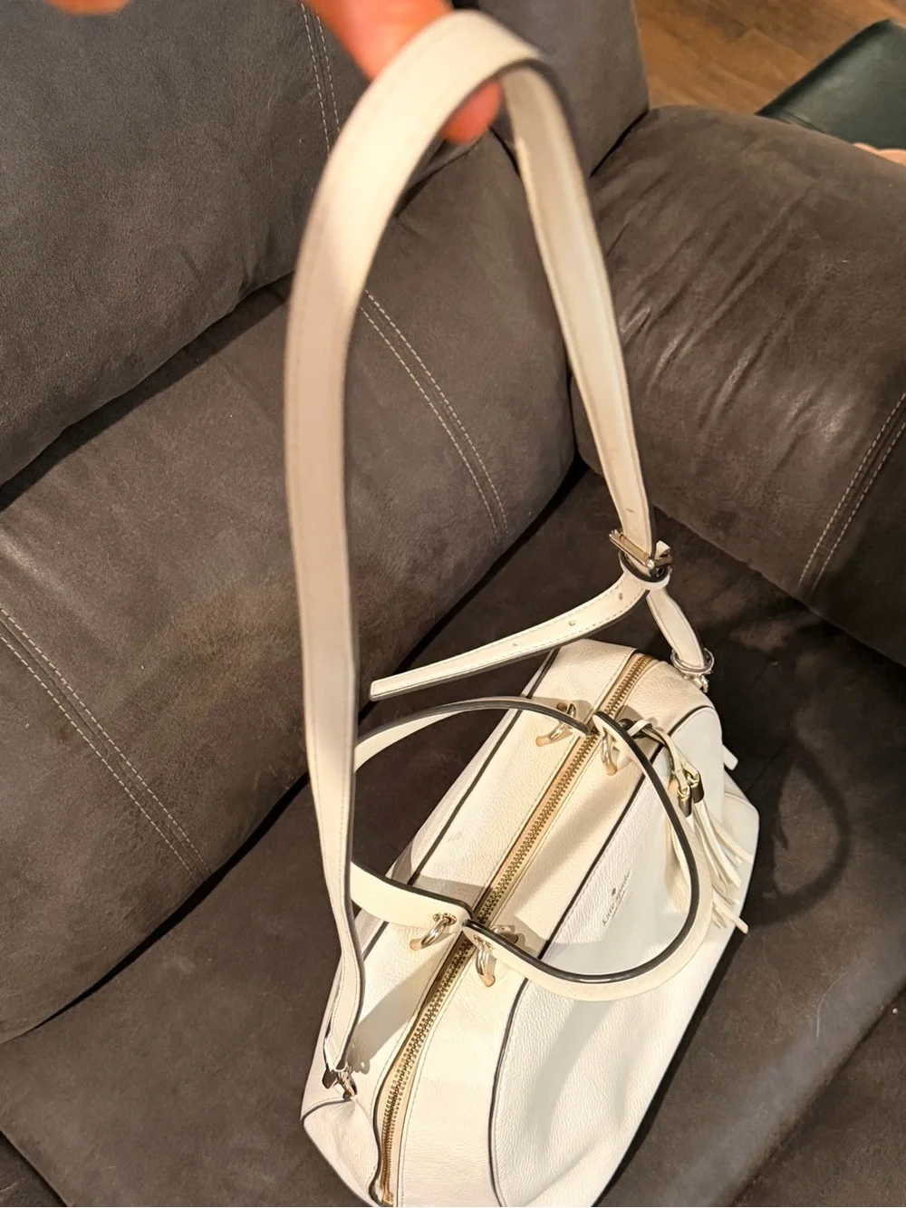 Kate Spade Atwood Place Bayley Cream Pebbled Leather Dome Satchel with Tassel